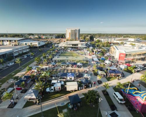 Drone image of Goyder Square. Showing Palmerston businesses